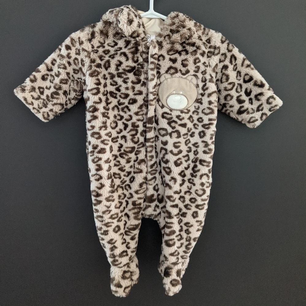 Leopard print super soft plush zip up pram suit